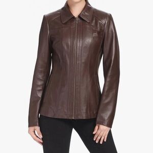 BGSD $300 Women's XL Dark Brown Soft Lambskin Leather Zip Up Classic Jacket  EUC